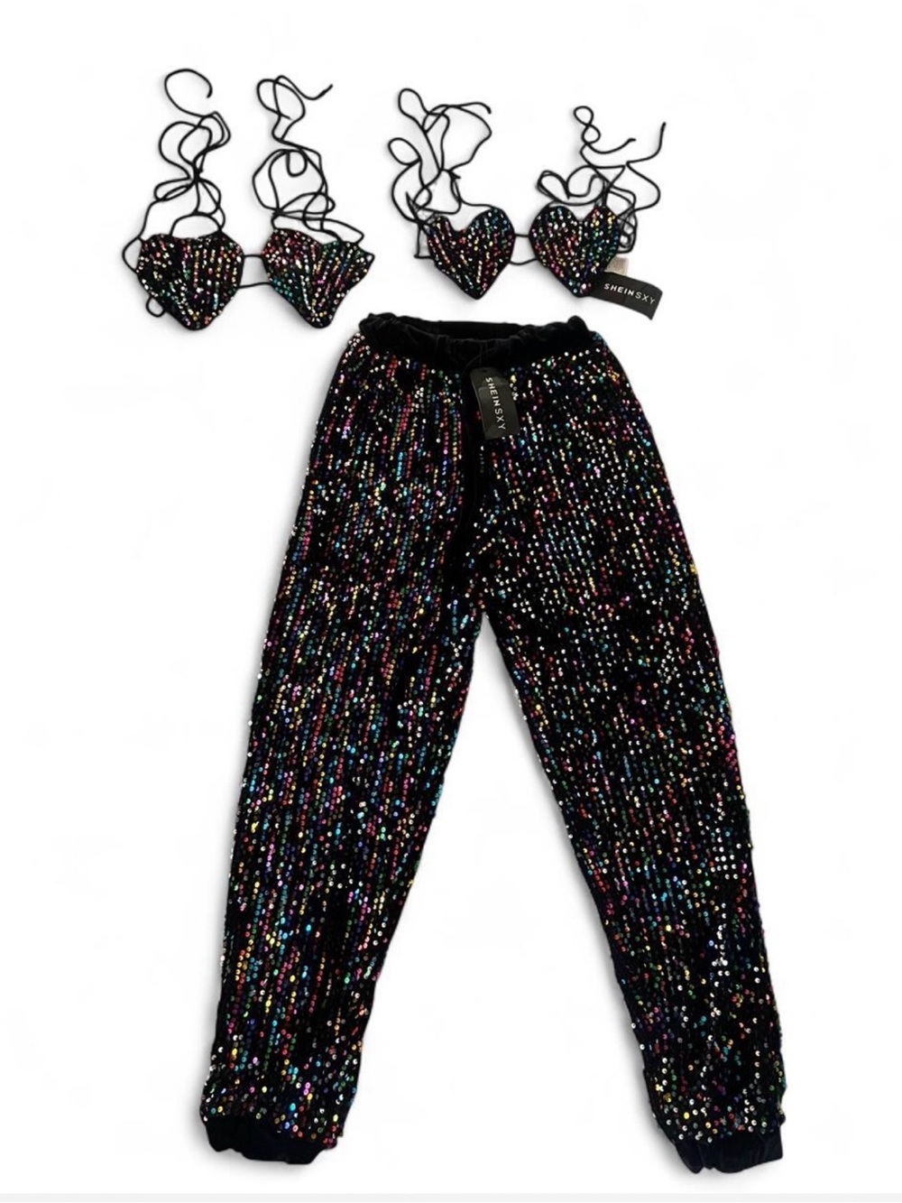 SHEIN Black Sequin Multicolor Jogger Pants